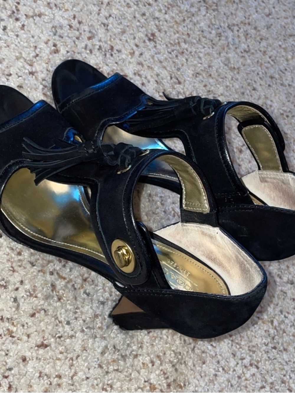 Coach Black Suede Fringe High Heel Sandals - Picture 2 of 7
